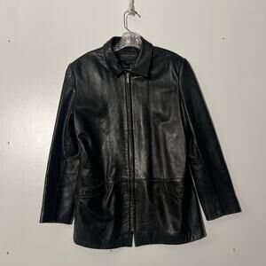 Golden Bear Black Genuine Leather Collar Jacket Coat Full Zip Mens Size Medium